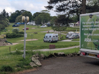 An Asda van delivering to Heligan Caravan Park in Cornwall